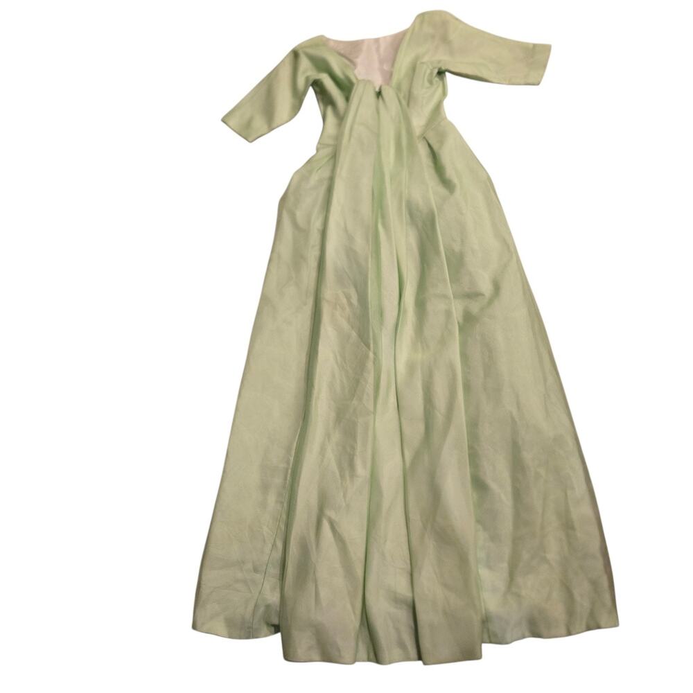 VTG 60s Mint Green Chiffon Long Bow Maxi Dress Union Gown Fits Size XS Retro - Picture 4 of 10